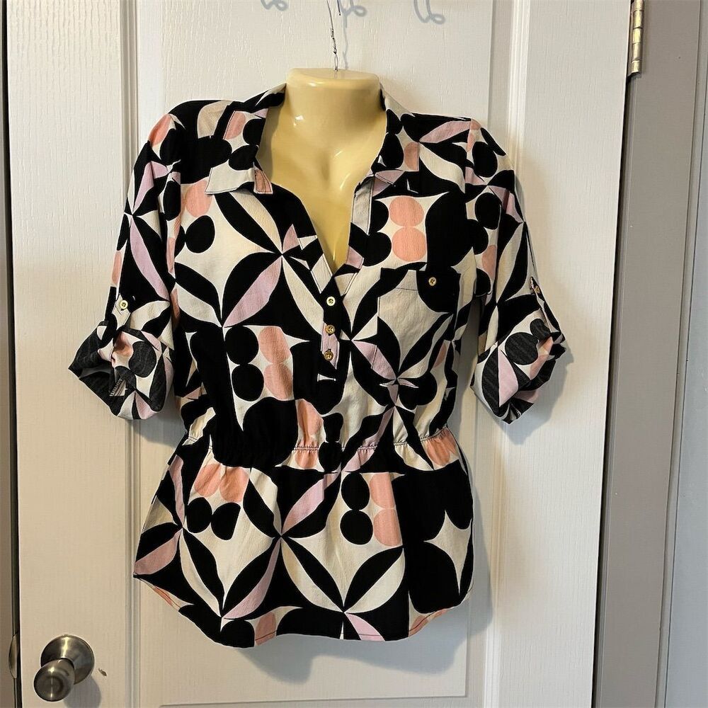 Alex & Parker Women's Colorblock Blouse Size L Multicolor Casual